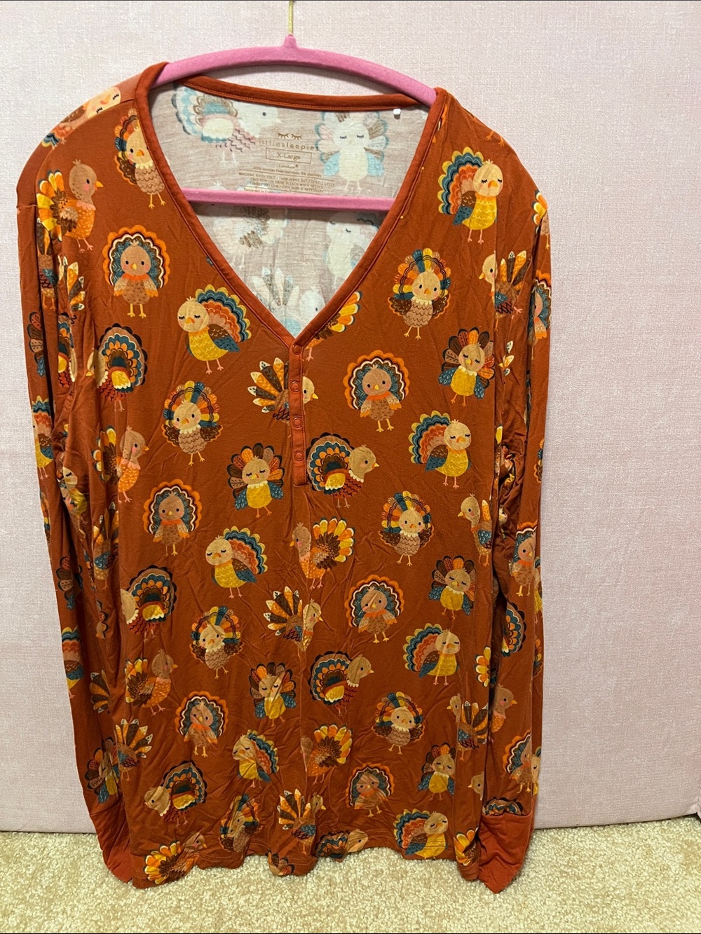 Little Sleepies Grateful Gobbles Women’s Long Sleeve Pajama Top XL Retired